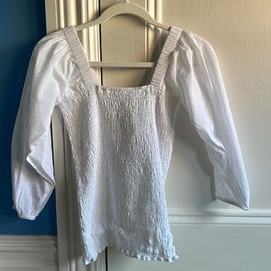 White Madison Matthews Hand Woven square Neck Top, Extra Small